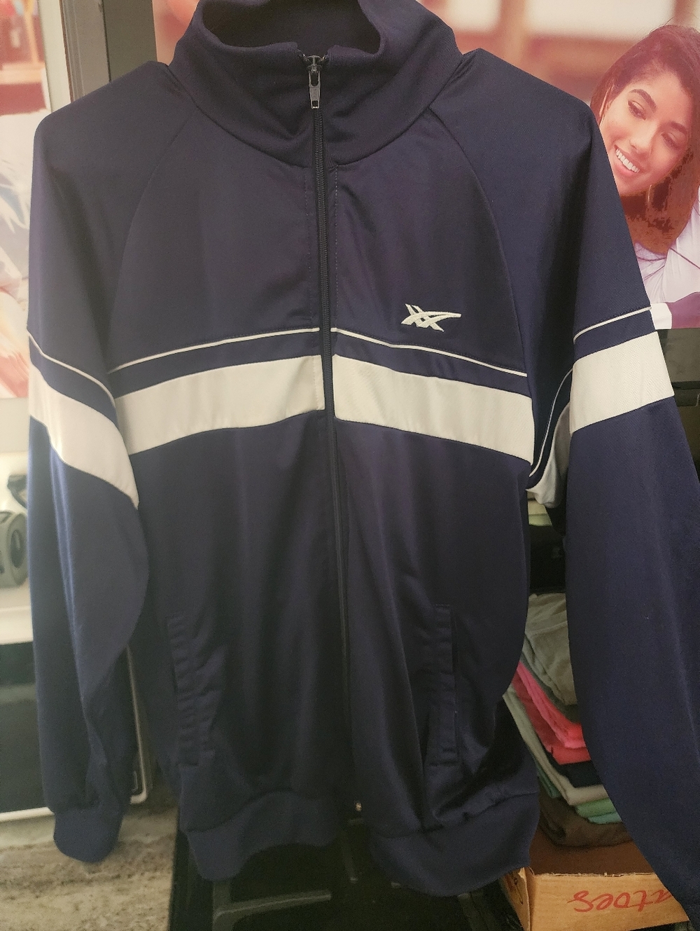 Asics Men’s Navy and White Windbreaker Jacket - Full Zip